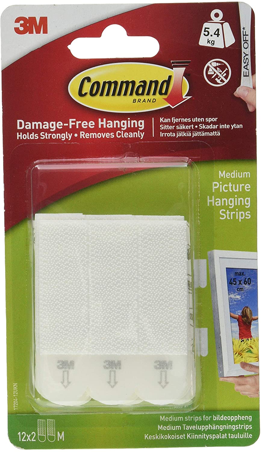 Command 17204-12ES 07248000796 CMND PIC HANG STRIP VP, 12 Pairs, White, Picture