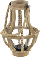 Load image into Gallery viewer, Deco 79 Rustic Wood and Glass Candle Lantern, 10&quot;W x 16&quot;H, Beige, Black, Clear