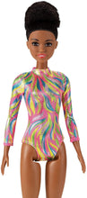 Load image into Gallery viewer, Barbie Rhythmic Gymnast Brunette Doll (12-in/30.40-cm) with Colorful Metallic Leotard, 2 Clubs &amp; Ribbon Accessory, Great Gift for Ages 3 Years Old &amp; Up