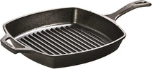Load image into Gallery viewer, Lodge L8SGP3ASHH41B Cast Iron Square Grill Pan with Red Silicone Hot Handle Holder, Pre-Seasoned, 10.5-inch