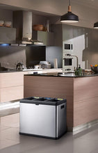 Load image into Gallery viewer, Step N' Sort 16 Gal, 3 Compartment Open Top Trash and Recycling Bin, Silver (OPN603)