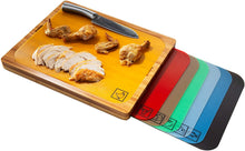 Load image into Gallery viewer, Seville Classics Easy-to-Clean Bamboo Cutting Board and 7 Color-Coded Flexible Cutting Mats with Food Icons Set