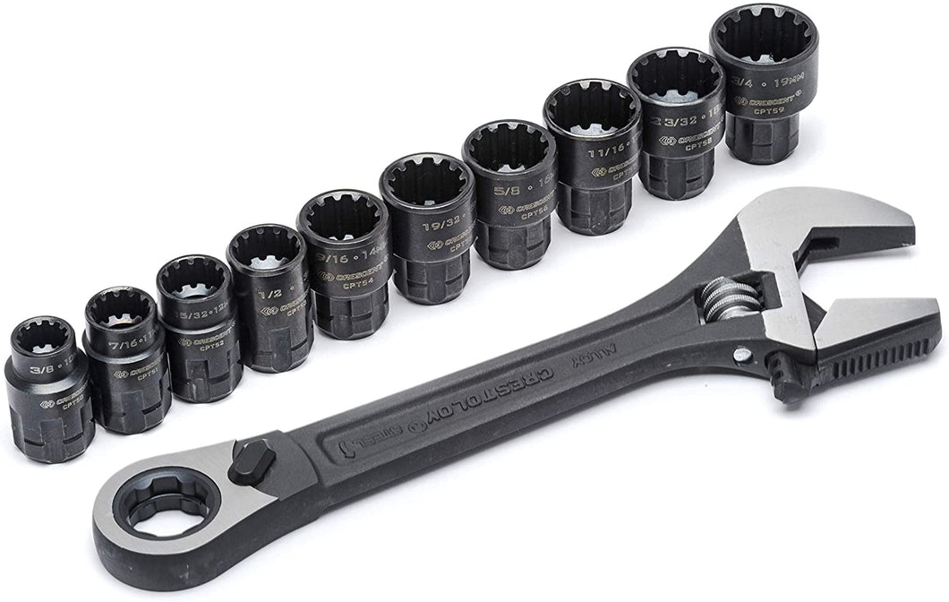Crescent 11 Pc. Pass-Thru X6 Black Oxide Adjustable Wrench and Spline Socket Set - CPTAW8
