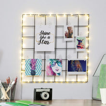 Load image into Gallery viewer, Merkury Innovations Light Up LED Photo Clip Grid with Photo Clips,Grid Panel Decorative Iron Rack Clip Photograph Wall Hanging Picture Wall, Ins Art Display PhotoWall, (Square)