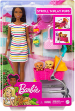 Load image into Gallery viewer, Barbie Stroll ‘n Play Pups Playset with Brunette Doll (11.5-inch), 2 Puppies, Pet Stroller and Accessories, Gift for 3 to 7 Year Olds