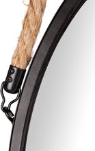 Load image into Gallery viewer, Danya B. SE001 Framed 20&quot; Decorative Round Black Metal Circle Wall Mirror with Hanging Rope – Rustic Mirror, Hanging Mirror