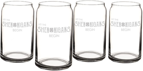 Cathy's Concepts St. Patrick's Day Shenanigans Beer Can Glass (Set of 4), 16 oz, Clear
