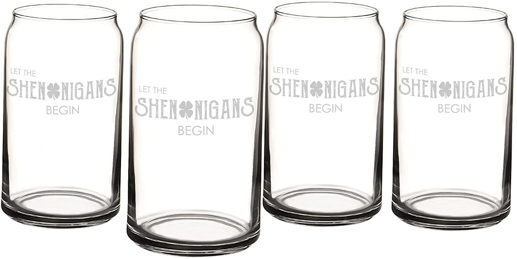 Cathy's Concepts St. Patrick's Day Shenanigans Beer Can Glass (Set of 4), 16 oz, Clear