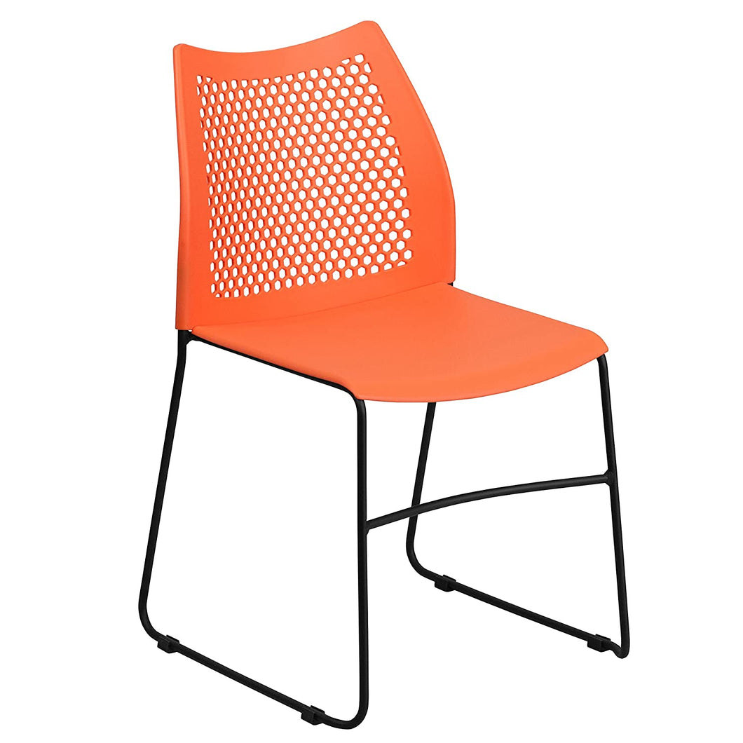Flash Furniture HERCULES Series 661 lb. Capacity Orange Sled Base Stack Chair with Air-Vent Back