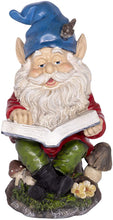 Load image into Gallery viewer, Alpine Gnome Reading a Book Statue, 14 Inch Tall