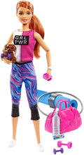 Load image into Gallery viewer, Barbie Fitness Doll, Red-Haired, with Puppy and 9 Accessories, Including Yoga Mat with Strap, Hula Hoop and Weights, Gift for Kids 3 to 7 Years Old