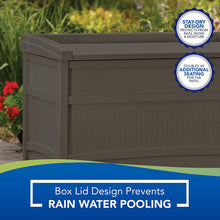 Load image into Gallery viewer, Suncast 50-Gallon Medium Deck Box - Lightweight Resin Indoor/Outdoor Storage Container and Seat for Patio Cushions and Gardening Tools - Store Items on Patio, Garage, Yard - Java