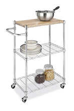 Load image into Gallery viewer, Whitmor Supreme Kitchen and Microwave Cart Wood &amp; Chrome