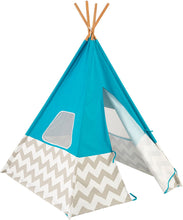 Load image into Gallery viewer, KidKraft Deluxe Bamboo &amp; Canvas Play Teepee, Children's Furniture – Turquoise &amp; Chevron Print