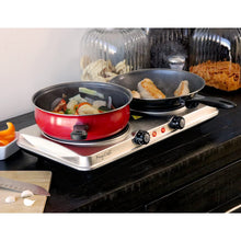 Load image into Gallery viewer, MegaChef Electric Easily Portable Heavy Duty Lightweight Dual Size Infrared Burner Cooktop Buffet Range in Sleek Steel