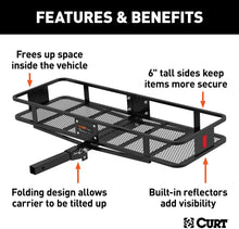Load image into Gallery viewer, CURT 18151 60 x 20-Inch Basket Hitch Cargo Carrier, 500 lbs Capacity, Black Steel, 2-In Folding Shank