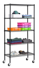 Load image into Gallery viewer, Muscle Rack MWS361872-BLK 5 Shelf Black Wire Mobile Shelving Unit, 72" Height, 36" Width, 18" Length