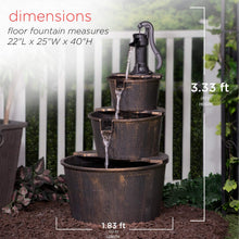 Load image into Gallery viewer, Alpine Corporation TEC234BR Alpine 3-Tier Rustic Outdoor Waterfall for Garden, Patio, Deck, Porch-Yard Art Decor Pump Barrel Fountain, 41", Beige
