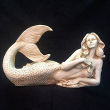 Load image into Gallery viewer, Life's A Beach 97035 Mermaid On Her Side with Table Top Base Antique White Finish Beach and Pool Figurine Statue