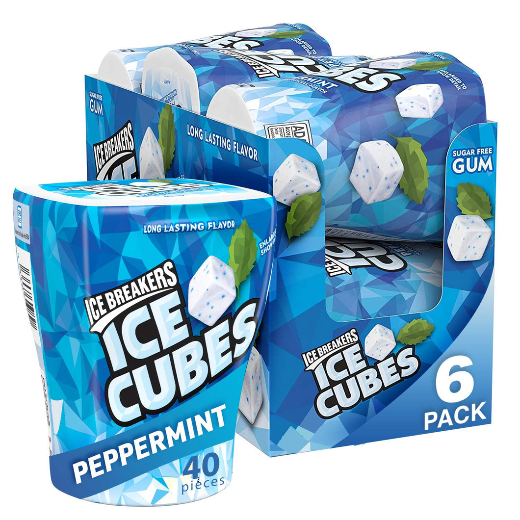 Ice Breakers Ice Cubes Peppermint Sugar Free Chewing Gum, 40 Piece (Pack of 6)