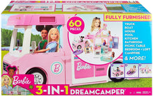 Load image into Gallery viewer, Barbie 3-in-1 DreamCamper Vehicle, approx. 3-ft, Transforming Camper with Pool, Truck, Boat and 50 Accessories, Makes a Great Gift for 3 to 7 Year Olds, Multicolor
