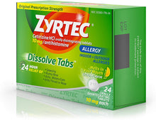 Load image into Gallery viewer, Zyrtec 24 Hour Allergy Dissolve Tablets with Cetirizine HCl Antihistamine, Citrus Flavored, 24 ct