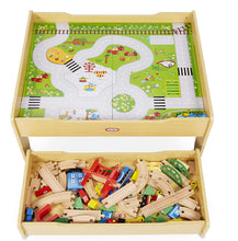Load image into Gallery viewer, Little Tikes Real Wooden Train Table Set for Kids, Deluxe Over 80Piece Hand Painted Wooden Set with Tracks, Trains &amp; Accessories
