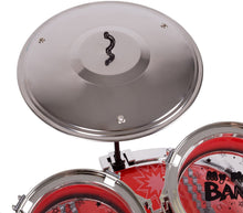 Load image into Gallery viewer, Toy Drum Set for Kids, 7 Piece Set with Bass Drum with Foot Pedal, Tom Drums, Cymbal, Stool and Drumsticks for Toddlers, Boys and Girls by Hey! Play!