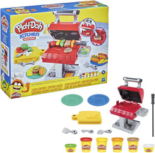 Load image into Gallery viewer, Play-Doh Kitchen Creations Grill 'n Stamp Playset for Kids 3 Years and Up with 6 Non-Toxic Modeling Compound Colors and 7 Barbecue Toy Accessories