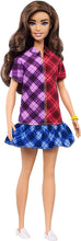 Load image into Gallery viewer, Barbie Fashionistas Doll with Long Brunette Hair Wearing Color-Blocked Plaid Dress and Accessories, for 3 to 8 Year Olds
