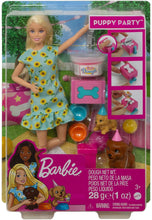 Load image into Gallery viewer, Barbie Doll (11.5-Inch Blonde) and Puppy Party Playset with 2 Pet Puppies, Dough, Cake Mold and Accessories, Gift for 3 to 7 Year Olds