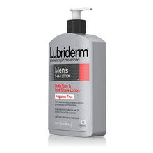 Load image into Gallery viewer, Lubriderm Men's 3-In-1 Unscented Lotion Enriched with Soothing Aloe for Body and Face, Non-Greasy Post Shave Moisturizer, Fragrance-Free, 16 fl. oz