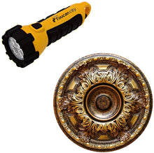 Load image into Gallery viewer, Toucan City LED Flashlight and Fine Art Deco 19 in. Golden Cup, Bronze and Gold, Polyurethane Hand Painted Ceiling Medallion CCMF-048-A