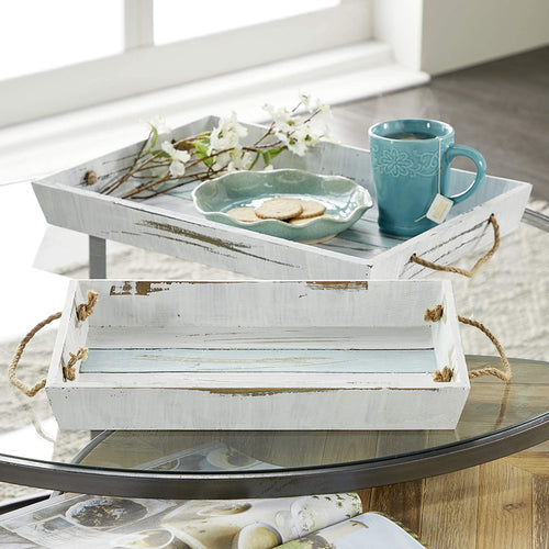 Deco 79 Wood Tray, 18 by 15-Inch, Natural, Set of 2