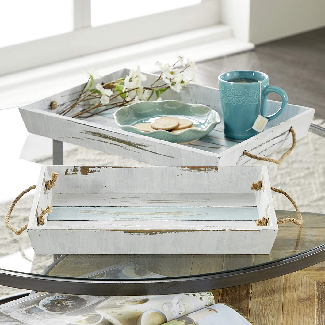 Deco 79 Wood Tray, 18 by 15-Inch, Natural, Set of 2