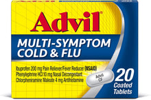 Load image into Gallery viewer, Advil Multi-Symptom Cold And Flu, 200mg Ibuprofen, Pain And Fever Reducer, (20 Count), Nasal Decongestant, Fast Relief, Headache, Runny Nose, Sneezing, Body Aches And Sinus Pressure