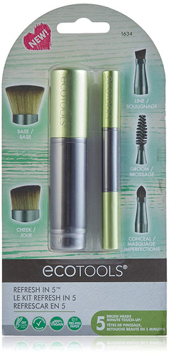EcoTools Refresh Makeup Brush Set for Travel Touch-up, Set of 5 for Brows, Liner, Concealer, Powder, Blush and Bronzer