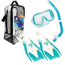 Load image into Gallery viewer, TUSA Sport Youth Mini-Kleio Mask, Snorkel, and Fins Travel Set, Clear Green, Medium