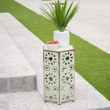 Load image into Gallery viewer, Light Weight,Elgant and Stylish Marshall Outdoor 14 Inch Sunburst Iron Side Table,Crackle Green,Great Addition to Your Patio and Outdoor Decor
