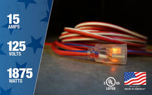 Load image into Gallery viewer, Southwire 2549SWUSA1 100-Feet, Contractor Grade, 12/3 Extension Cord, With Lighted End; Red White And Blue, American Made Extension Cord, Indoor and Outdoor Use, Water Resistant Flexible Jacket