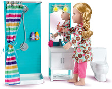 Load image into Gallery viewer, My Life as 18" Doll 17 Pc Bathroom Playset - Light up vanity, Flushing Toilet