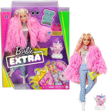Load image into Gallery viewer, Barbie Extra Doll #3 in Pink Fluffy Coat with Pet Unicorn-Pig, Extra-Long Crimped Hair, Including Candy Bar Clutch &amp; Gummy Bear Ring, Multiple Flexible Joints, Gift for Kids 3 Years Old &amp; Up