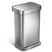 Load image into Gallery viewer, simplehuman 45 Liter / 12 Gallon Stainless Steel Rectangular Kitchen Step Trash Can with Liner Pocket, Brushed Stainless Steel