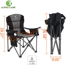 Load image into Gallery viewer, ALPHA CAMP Oversized Camping Folding Chair Heavy Duty Support 450 LBS Oversized Steel Frame Collapsible Padded Arm Chair with Cup Holder Quad Lumbar Back Chair Portable for Outdoor