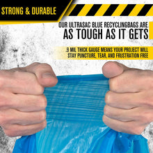 Load image into Gallery viewer, Aluf Plastics-710751 AM RECYCLING BLUE Heavy Duty Large Blue Recycling Bags by Ultrasac - 33 Gallon (GIANT 50 Pack /w ties) 33&quot; x 38&quot; Professional Quality Tall Plastic Garbage and Recycle Trash Bag for Cans,