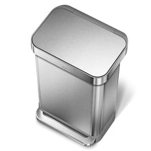 Load image into Gallery viewer, simplehuman 45 Liter / 12 Gallon Stainless Steel Rectangular Kitchen Step Trash Can with Liner Pocket, Brushed Stainless Steel