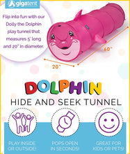 Load image into Gallery viewer, GigaTent 72&quot; Long (6 Feet) pop up Dolphin Play Tunnel  Indoors &amp; Outdoors Pink
