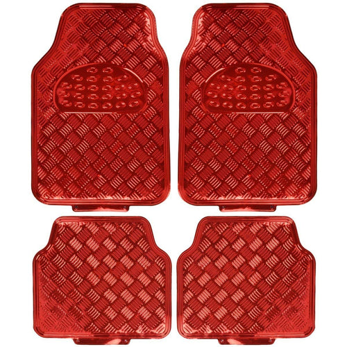 BDK MT-641-RD Universal Fit 4-Piece Set Metallic Design Car Floor Mat-Heavy Duty All Weather with Rubber Backing (Red)