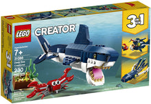 Load image into Gallery viewer, LEGO Creator 3in1 Deep Sea Creatures 31088 Make a Shark, Squid, Angler Fish, and Crab with this Sea Animal Toy Building Kit (230 Pieces)