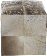 Load image into Gallery viewer, Deco 79 95920 Cube Gray &amp; White Real Animal Skin Leather Ottoman, 16” x 16” (Colors may vary)